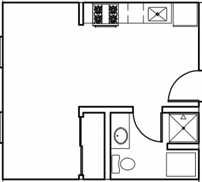 Floor plan for studio, 1 bath, 379 sqft